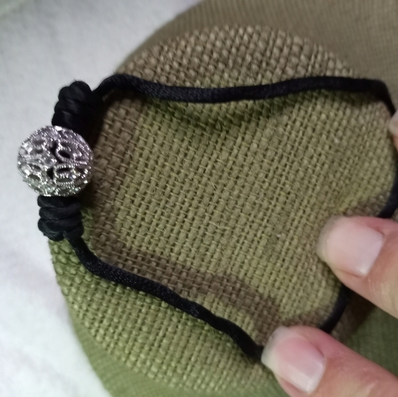 Silvertone Crystal Ball on black silk cord bracelet - Picture 3 of 5